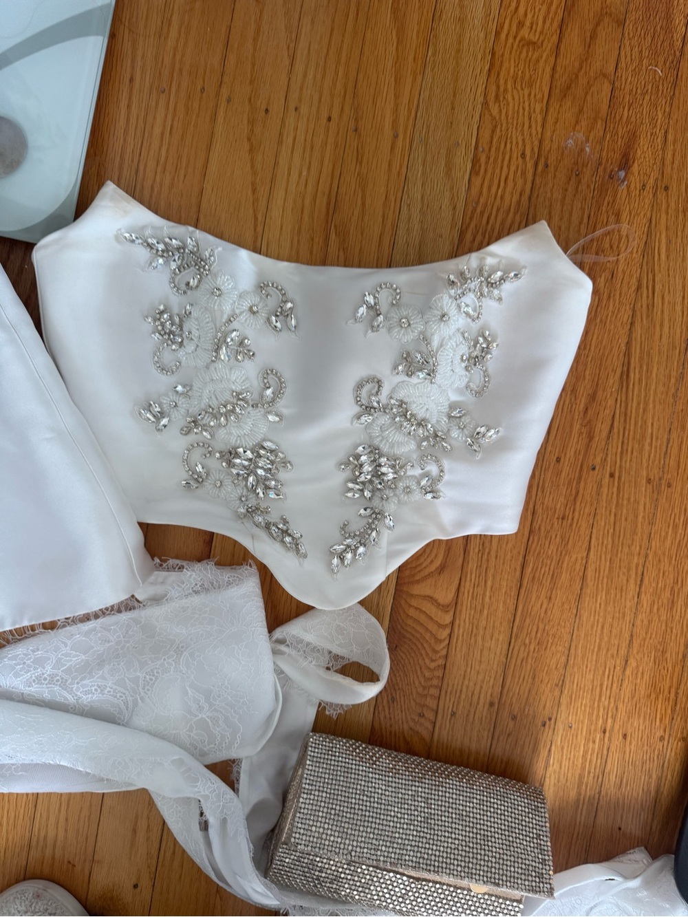 Embellished White Satin Bridal Corset Top and skirt